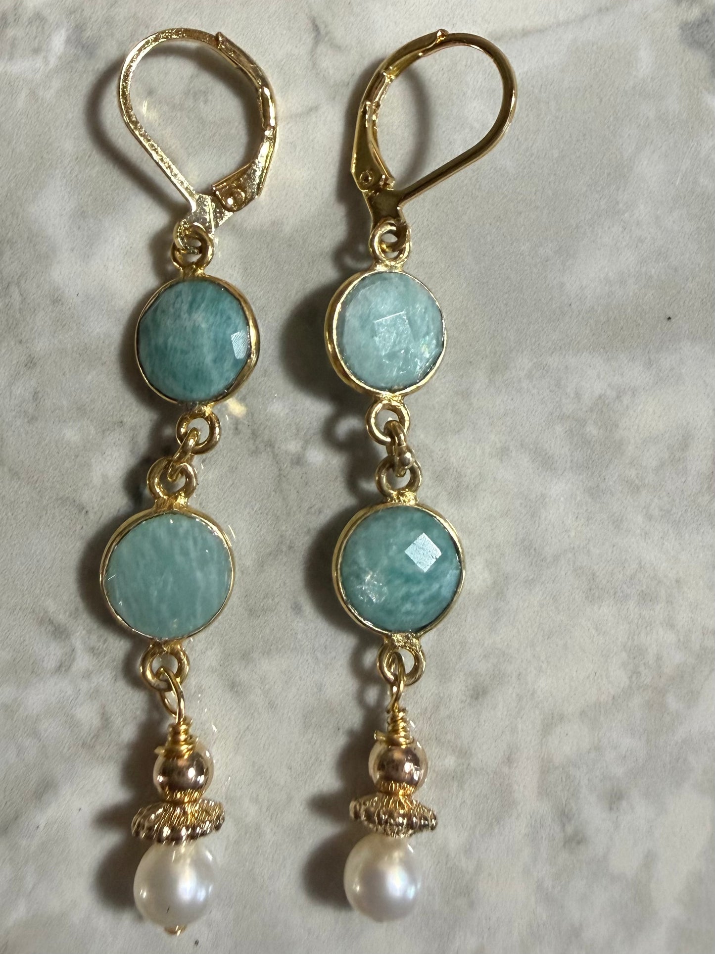 Amazionite and Freshwater Pearl Earrings