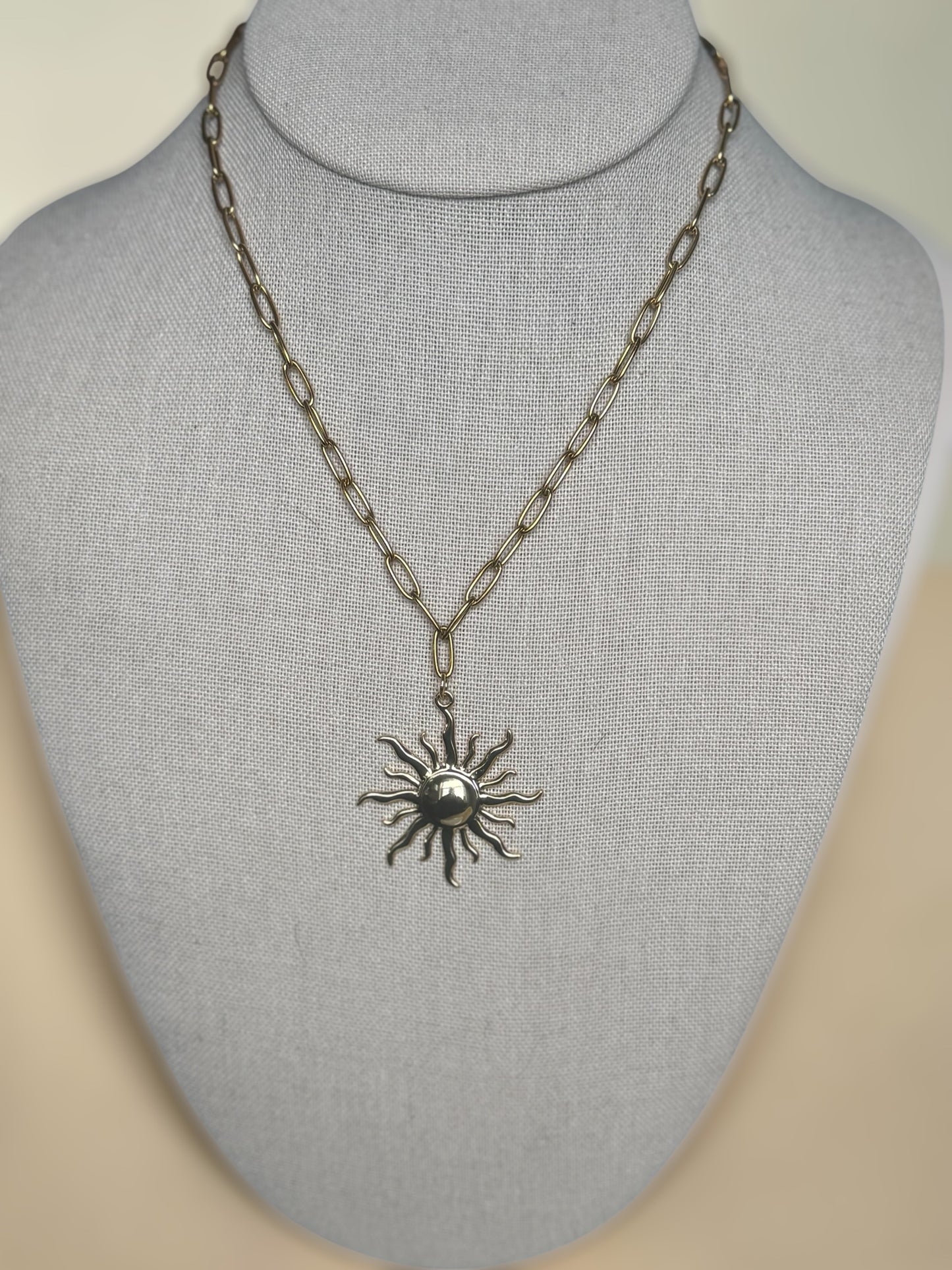 Large Sun Pendent & Paperclip Chain