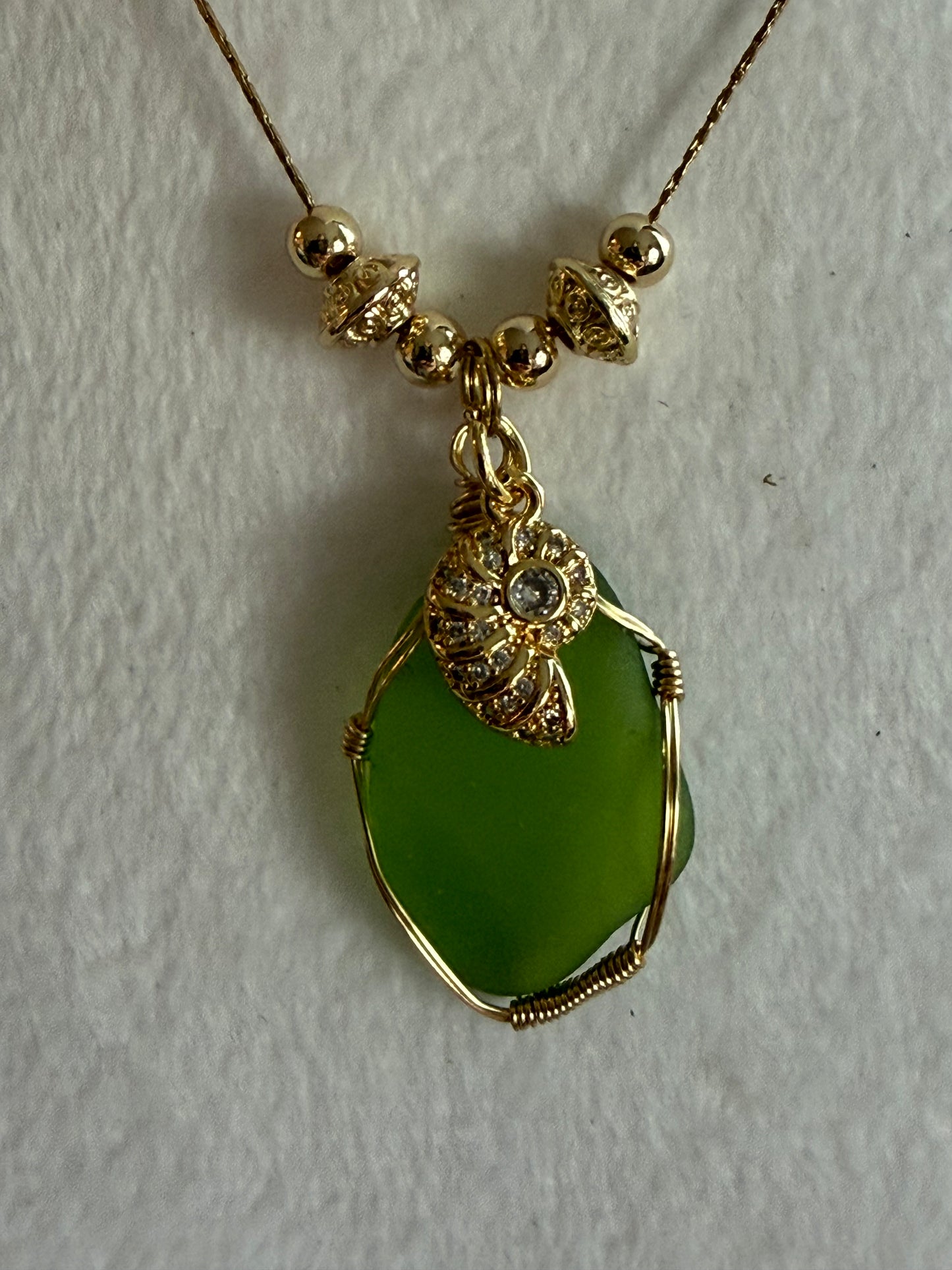 Green Seaglass & Shell Necklace