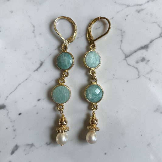 Amazionite and Freshwater  Pearl Earrings