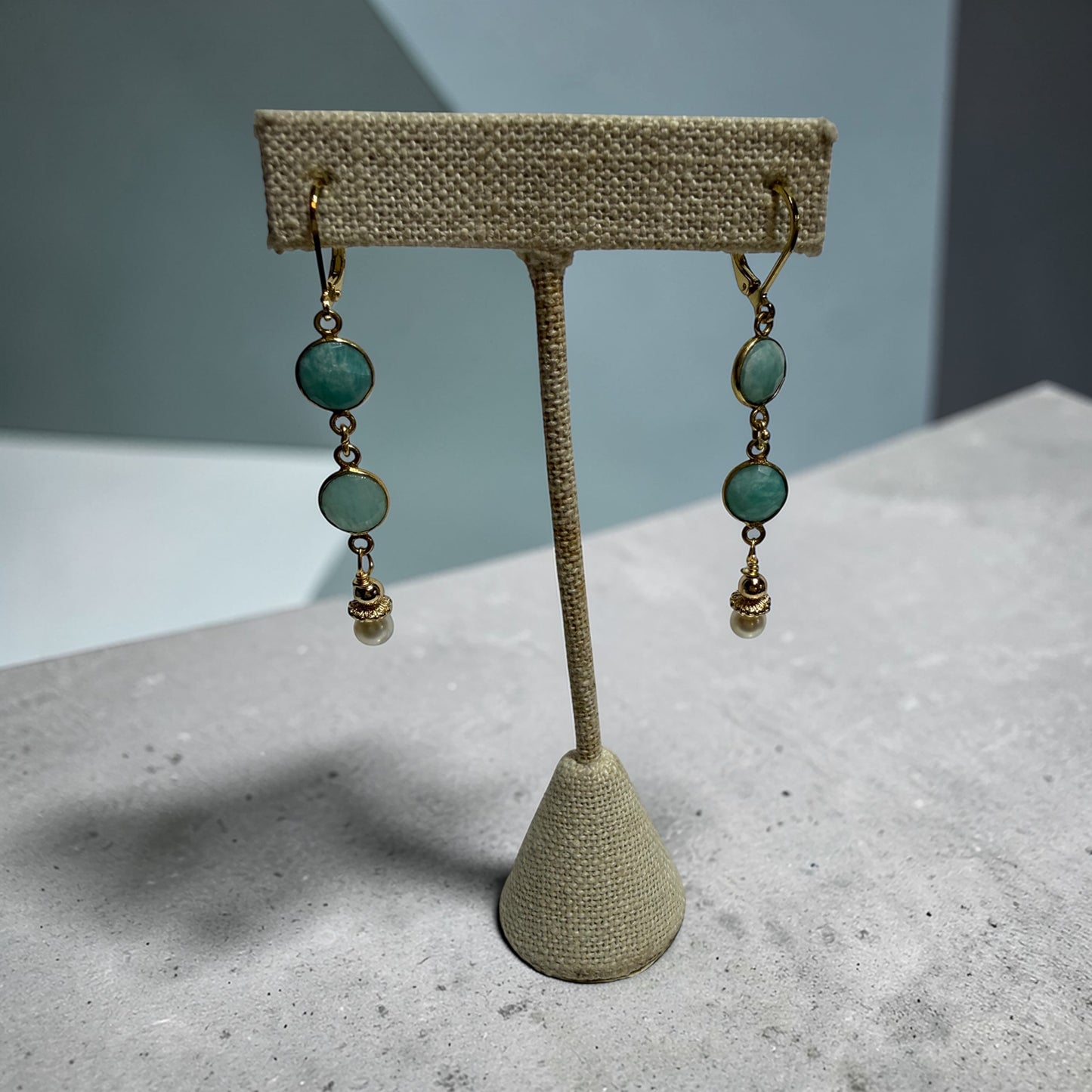 Amazionite and Freshwater  Pearl Earrings
