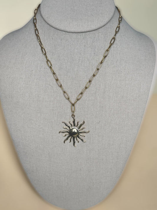 Large Sun Pendent & Paperclip Chain