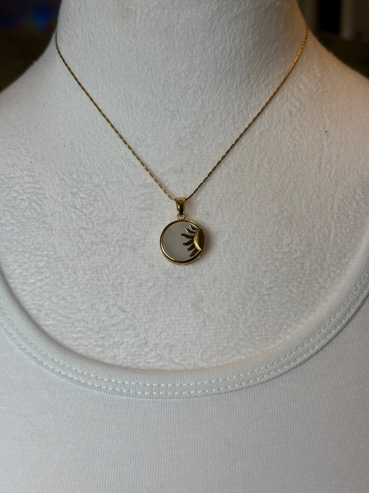 Mother of Pearl Sun Necklace 14 k Goldfilled  Chain