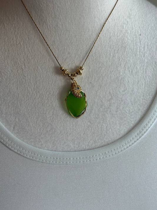 Green Seaglass & Shell Necklace