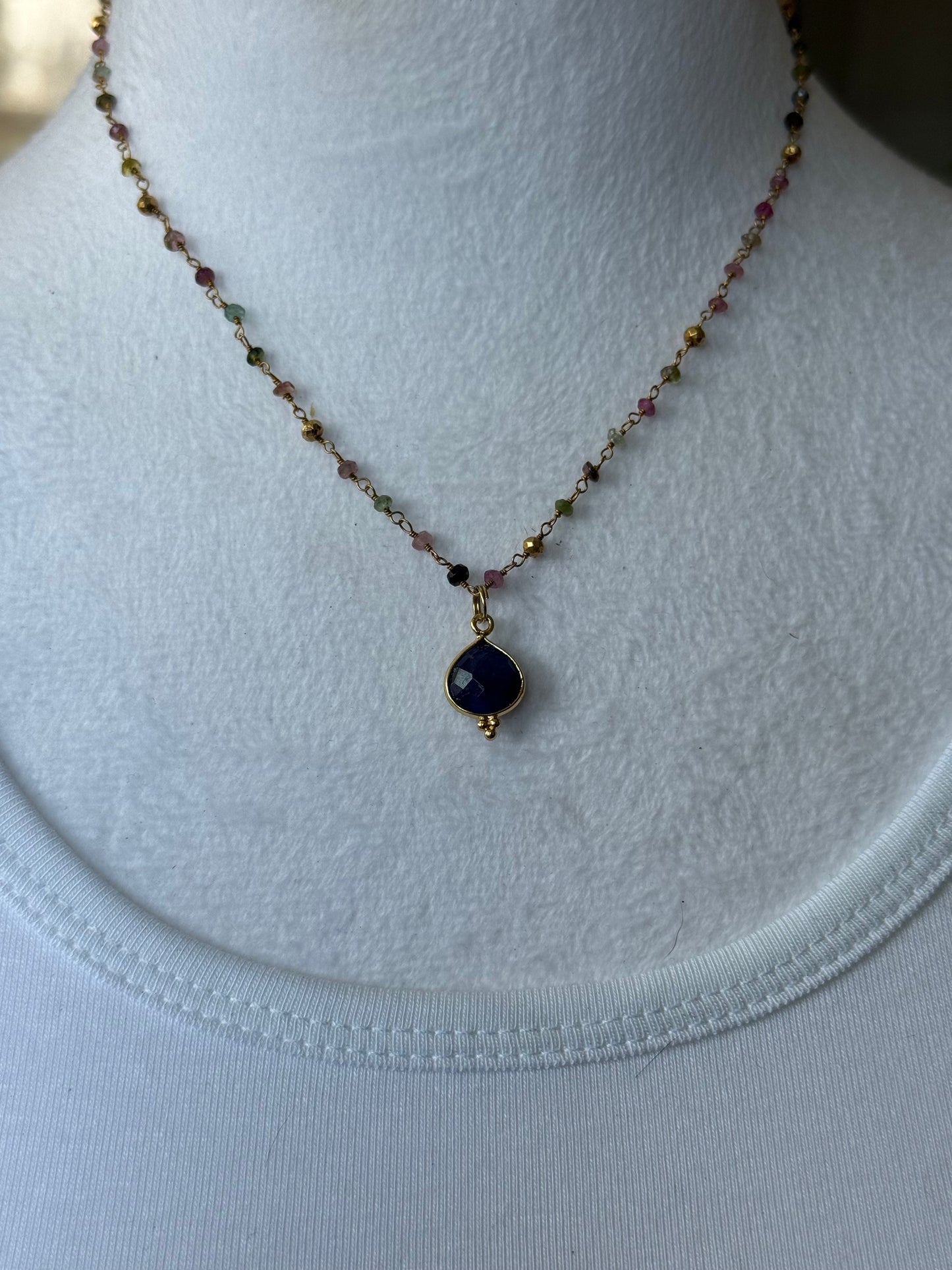 Blue Lapis & Tourmaline Beaded Necklace