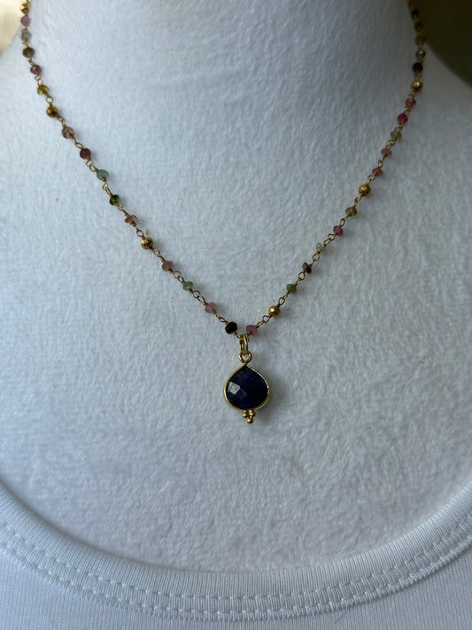Blue Lapis & Tourmaline Beaded Necklace