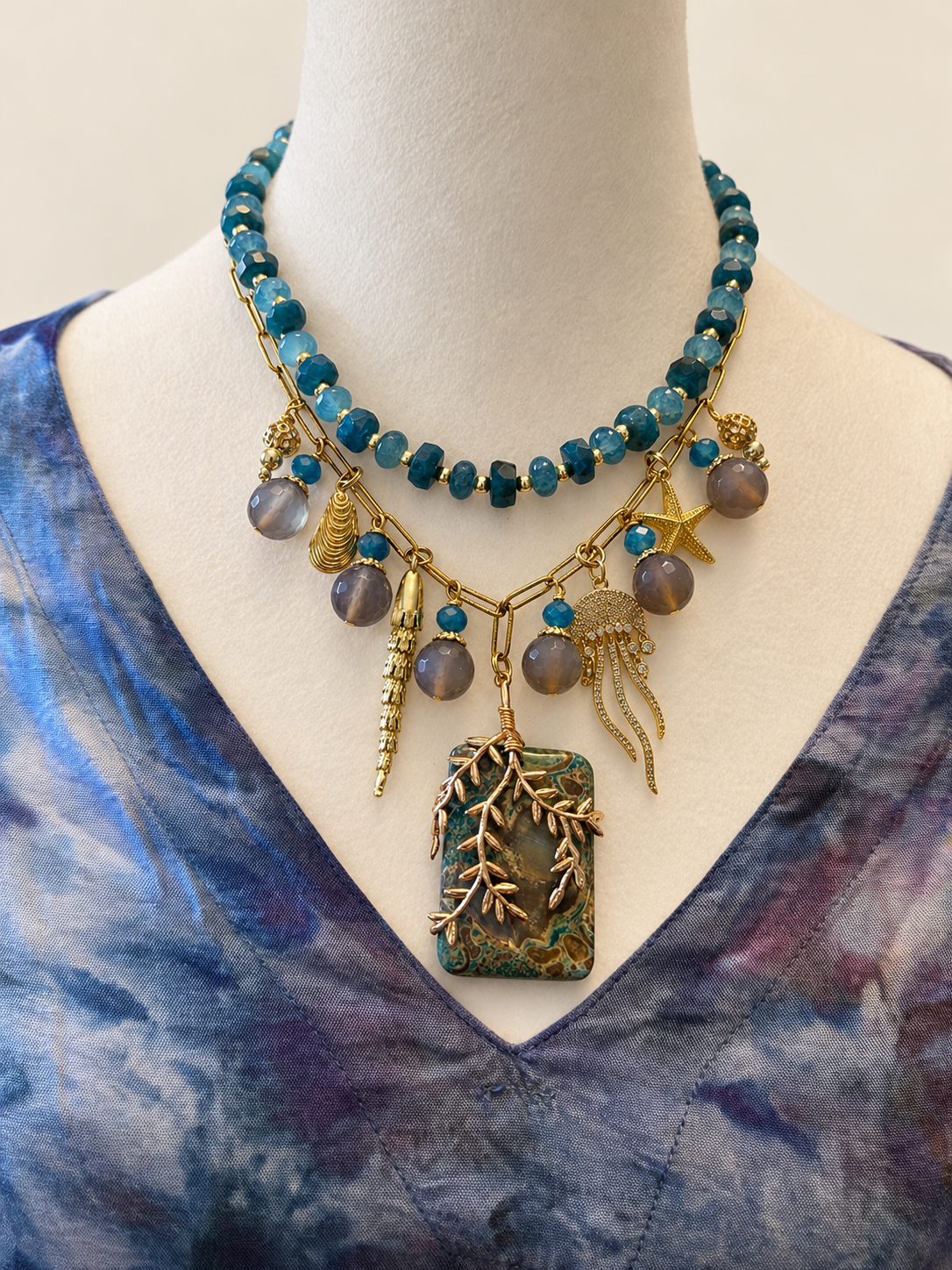 Under the Sea Blue Jasper Charm Necklace