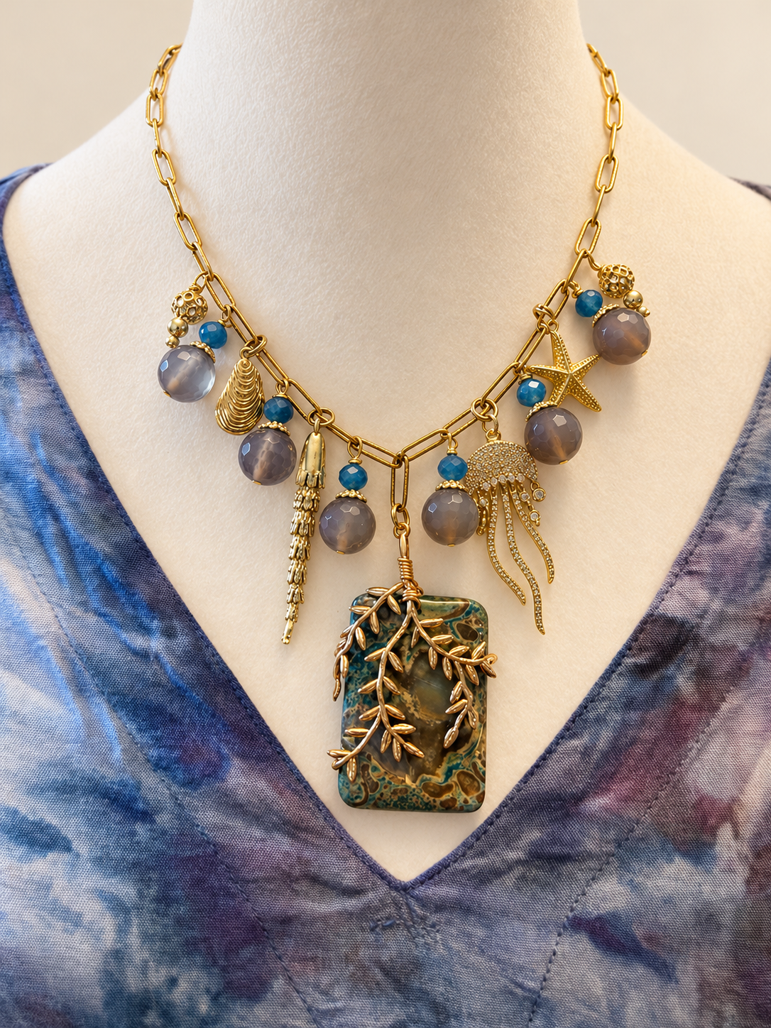 Under the Sea Blue Jasper Charm Necklace