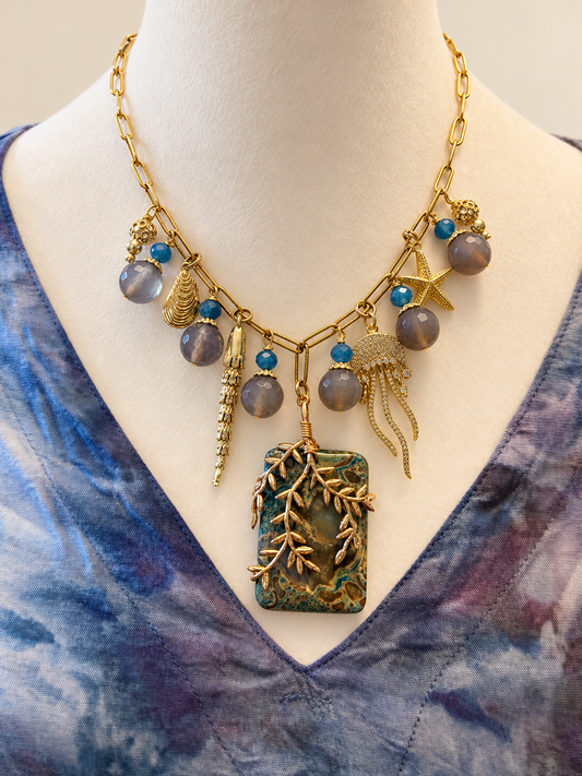 Under the Sea Blue Jasper Charm Necklace
